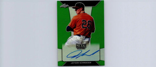 Jayson Schroeder autographed baseball card from 2018 Leaf Metal Draft Green #/10