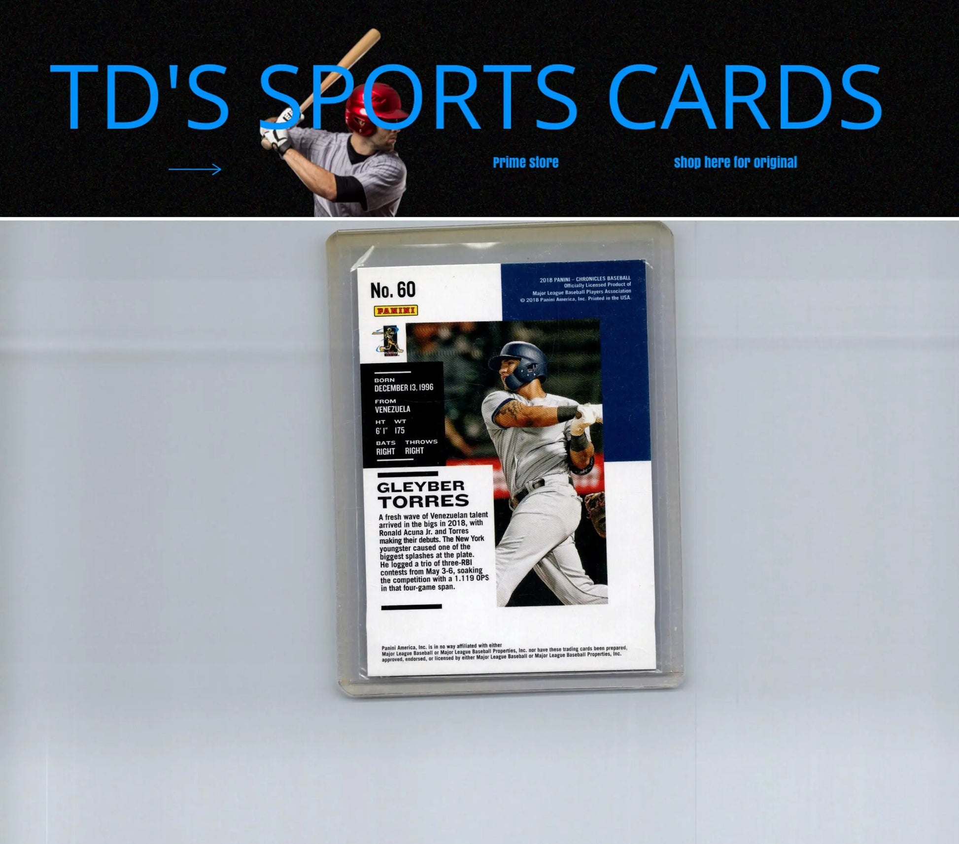 Gleyber Torres baseball card 2018 Panini Chronicles Press Proof #/299