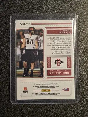2018 Panini Contenders Draft Picks #207 David Wells - Football Card Single