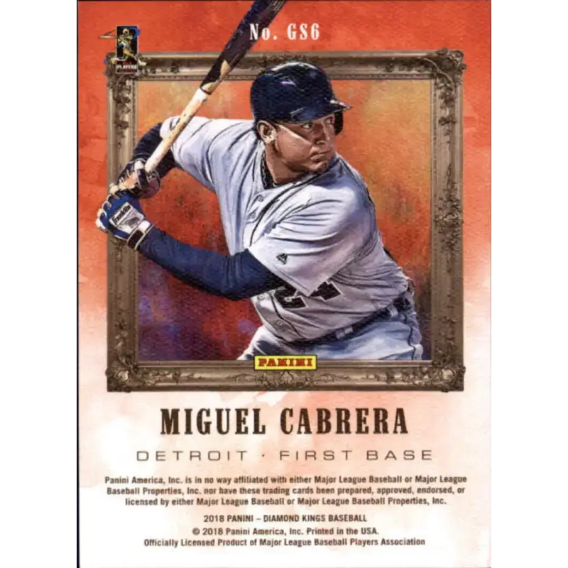 2018 Panini Diamond Kings Gallery of Stars #6 Miguel Cabrera NM-MT Detroit Tigers Baseball Card - Baseball Card Single