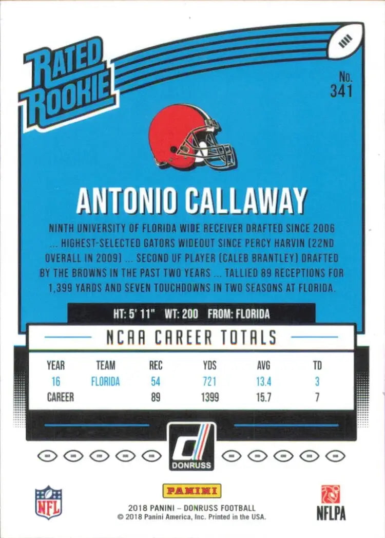 2018 Panini Donruss Antonio Callaway Rated Rookie Cleveland Browns Card #341 - Football Card Single