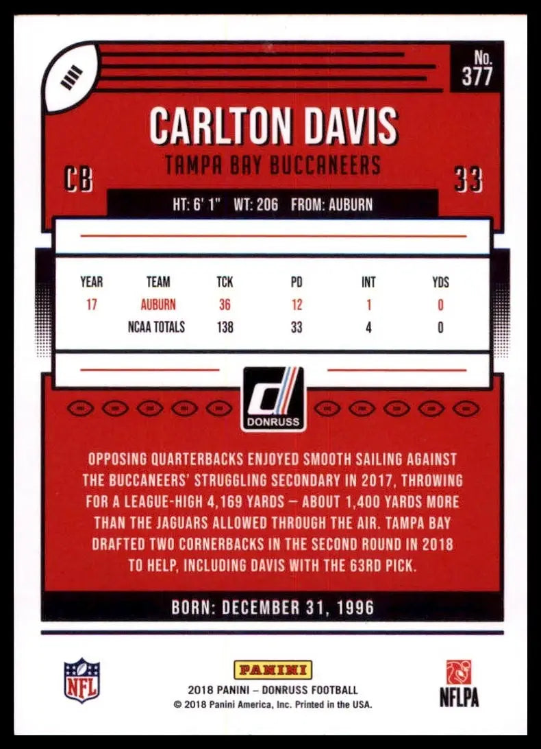 2018 Panini Donruss - Rookie Carlton Davis #377 (RC)