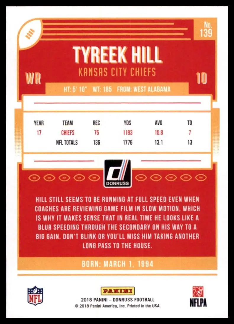 2018 Panini Donruss - Tyreek Hill #139