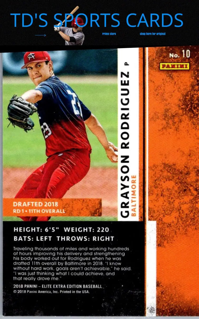 Grayson Rodriguez 2018 Panini Elite Extra Edition #10 baseball card limited to 999