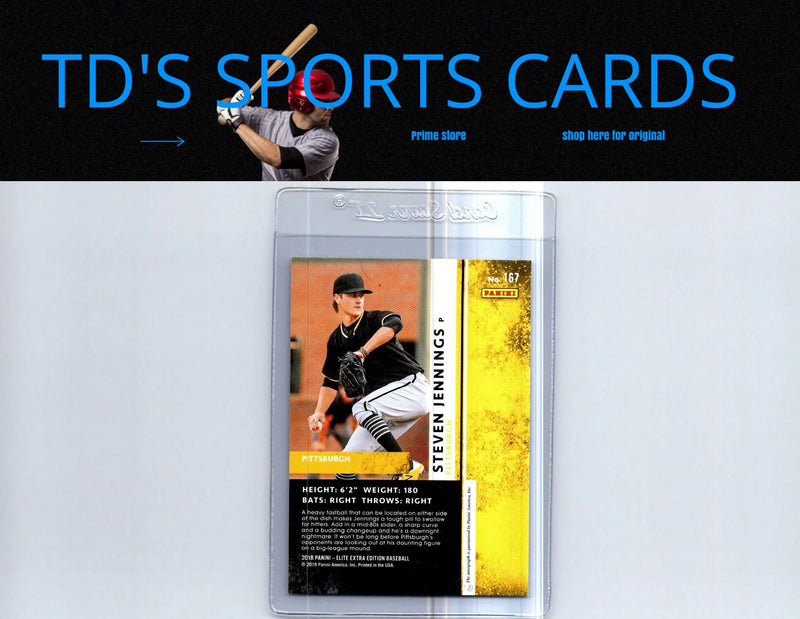 Baseball card of Steven Jennings in protective case from Panini Elite Extra Edition