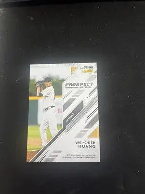 Wei-Chieh Huang baseball card from 2018 Panini Elite Extra Edition Prospect Materials /49