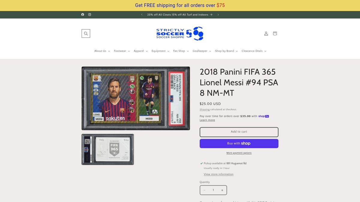 Lionel Messi 2018 Panini FIFA 365 #94 PSA Graded Soccer Card in Case