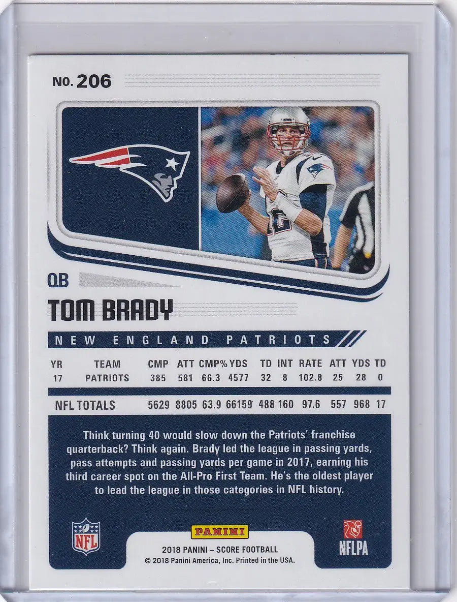 2018 Panini Score #206 Tom Brady - New England Patriots - Football Card Single