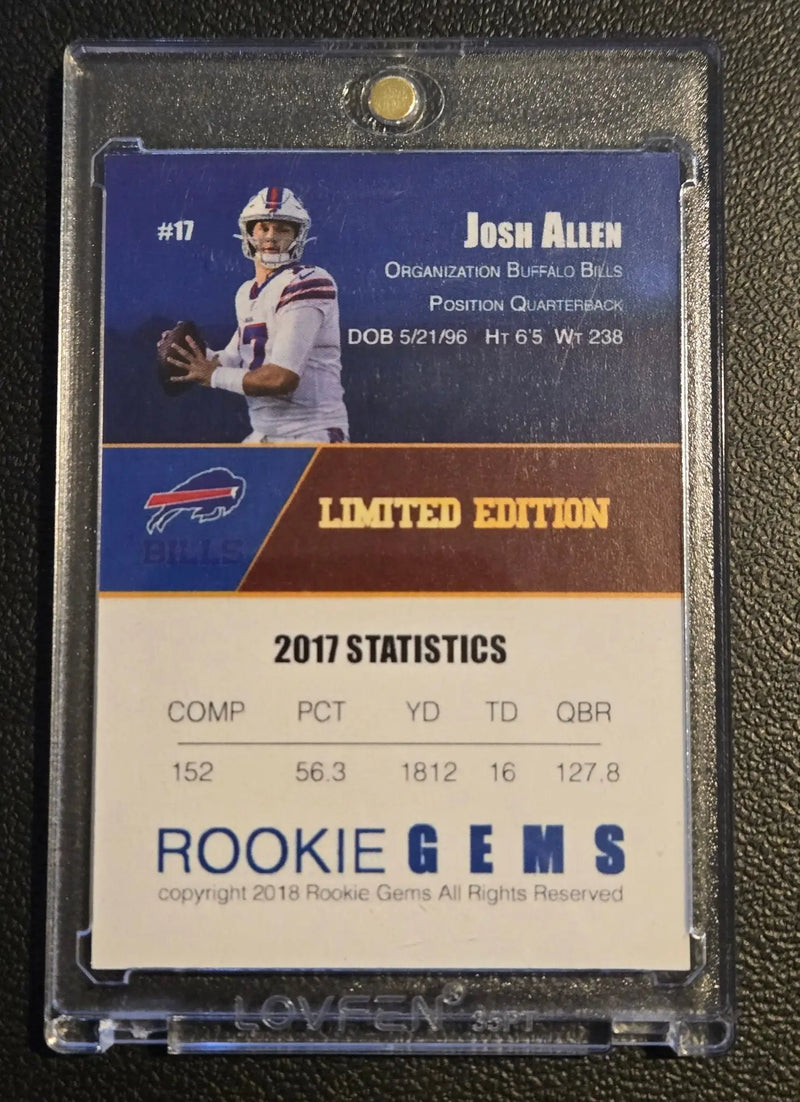 2018 Rookie Gems Josh Allen Rookie Card Buffalo Bills Limited Edition RC Single - Football Card Single
