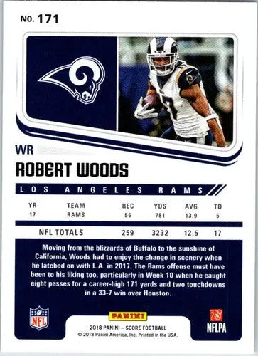 Robert Woods football card with original gloss, 2018 Score NM-MT LA Rams