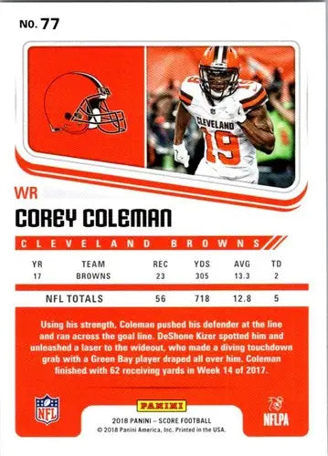 2018 Score #77 Corey Coleman NM-MT Browns ID:14924 - Football Card Single
