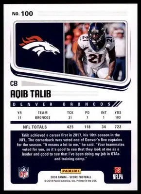 2018 Score Base Aqib Talib Denver Broncos 100 - Football Card Single