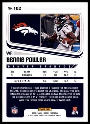 2018 Score Base Bennie Fowler Denver Broncos 102 - Football Card Single
