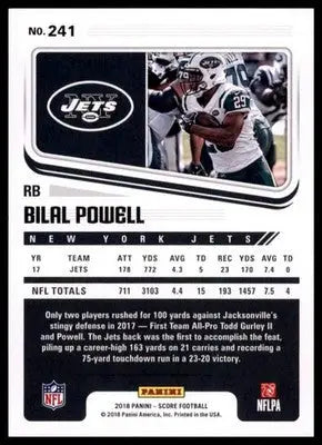 2018 Score Base Bilal Powell New York Jets 241 - Football Card Single