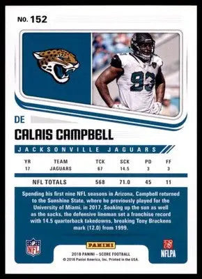 2018 Score Base Calais Campbell Jacksonville Jaguars 152 - Football Card Single
