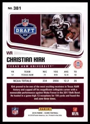 2018 Score Base Christian Kirk Texas A&M Aggies 381 - Football Card Single