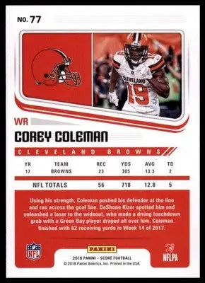 2018 Score Base Corey Coleman Cleveland Browns 77 - Football Card Single