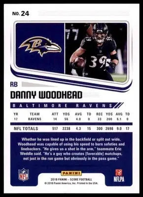 2018 Score Base Danny Woodhead Baltimore Ravens 24 - Football Card Single