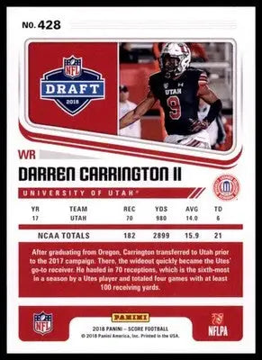 2018 Score Base Darren Carrington II Utah Utes 428 Rookie - Football Card Single
