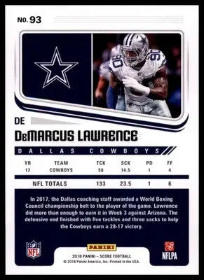 2018 Score Base DeMarcus Lawrence Dallas Cowboys 93 - Football Card Single