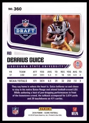 2018 Score Base Derrius Guice LSU Tigers 360 - Football Card Single