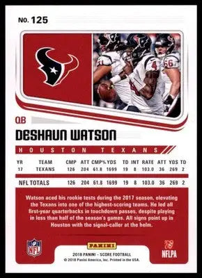 2018 Score Base Deshaun Watson Houston Texans 125 - Football Card Single