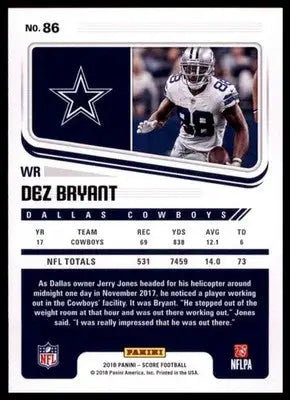 2018 Score Base Dez Bryant Dallas Cowboys 86 - Football Card Single