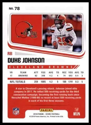 2018 Score Base Duke Johnson Cleveland Browns 78 - Football Card Single