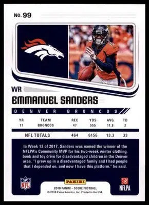 2018 Score Base Emmanuel Sanders Denver Broncos 99 - Football Card Single