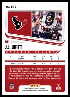 2018 Score Base J.J. Watt Houston Texans 127 - Football Card Single