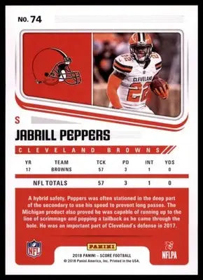 2018 Score Base Jabrill Peppers Cleveland Browns 74 - Football Card Single
