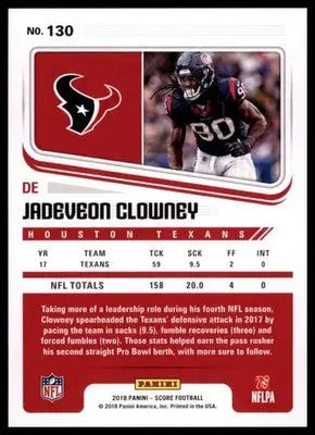 2018 Score Base Jadeveon Clowney Houston Texans 130 - Football Card Single
