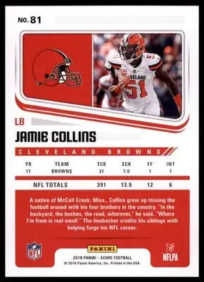 2018 Score Base Jamie Collins Cleveland Browns 81 - Football Card Single