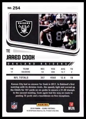 2018 Score Base Jared Cook Oakland Raiders 254 - Football Card Single