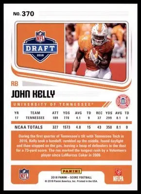 2018 Score Base John Kelly Tennessee Volunteers 370 Rookie - Football Card Single