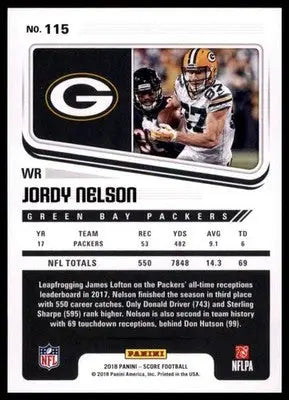2018 Score Base Jordy Nelson Green Bay Packers 115 - Football Card Single