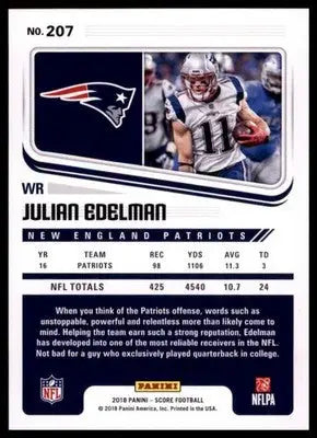 2018 Score Base Julian Edelman New England Patriots 207 - Football Card Single