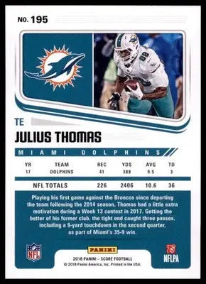 2018 Score Base Julius Thomas Miami Dolphins 195 - Football Card Single