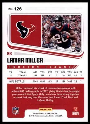2018 Score Base Lamar Miller Houston Texans 126 - Football Card Single
