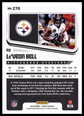 2018 Score Base Le’Veon Bell Pittsburgh Steelers 270 - Football Card Single