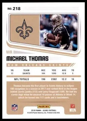 2018 Score Base Michael Thomas New Orleans Saints 218 - Football Card Single