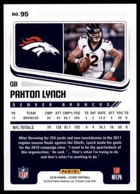 2018 Score Base Paxton Lynch Denver Broncos 95 - Football Card Single