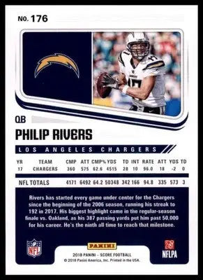 2018 Score Base Philip Rivers Los Angeles Chargers 176 - Football Card Single