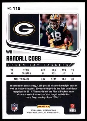 2018 Score Base Randall Cobb Green Bay Packers 119 - Football Card Single