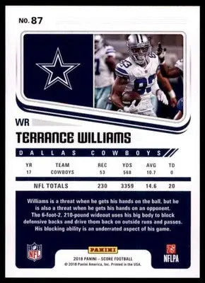 2018 Score Base Terrance Williams Dallas Cowboys 87 - Football Card Single