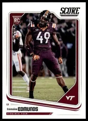 2018 Score Base Tremaine Edmunds Virginia Tech Hokies 346 Rookie - Football Card Single