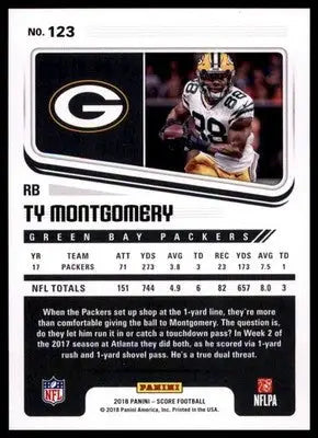 2018 Score Base Ty Montgomery Green Bay Packers 123