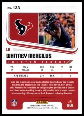 2018 Score Base Whitney Mercilus Houston Texans 133 - Football Card Single