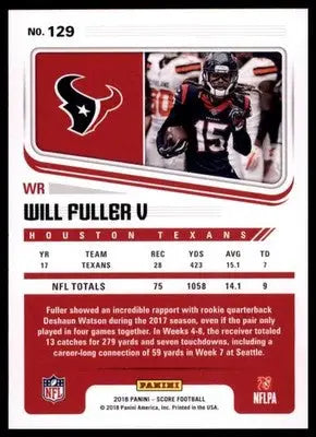 2018 Score Base Will Fuller V Houston Texans 129 - Football Card Single