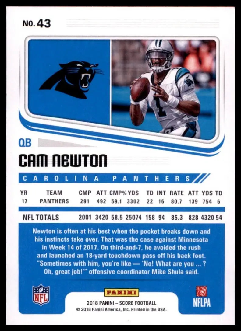 2018 Score - Cam Newton #43 - Football Card Single